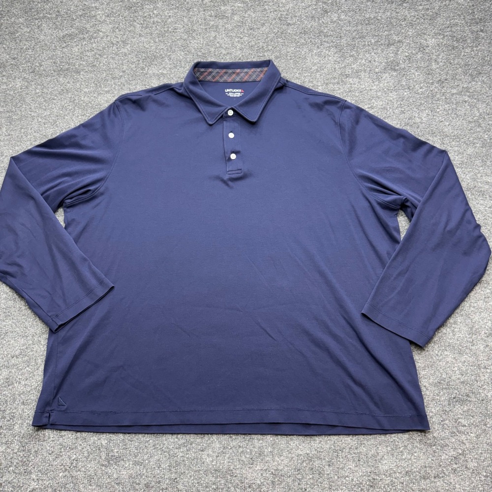UNTUCKit Mens Damaschino Long Sleeve Polo Shirt Navy Blue 3XL XXXL 40990